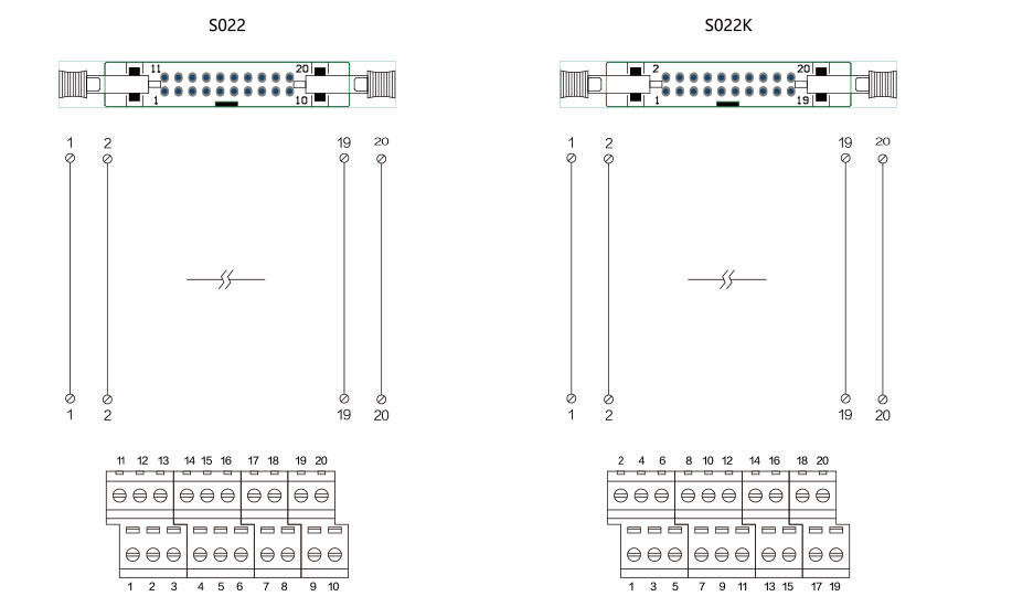 20位端子臺--S022-S022K接線圖