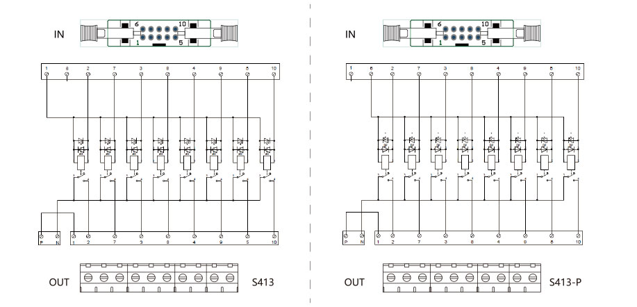 8位繼電器模塊S413-P接線圖